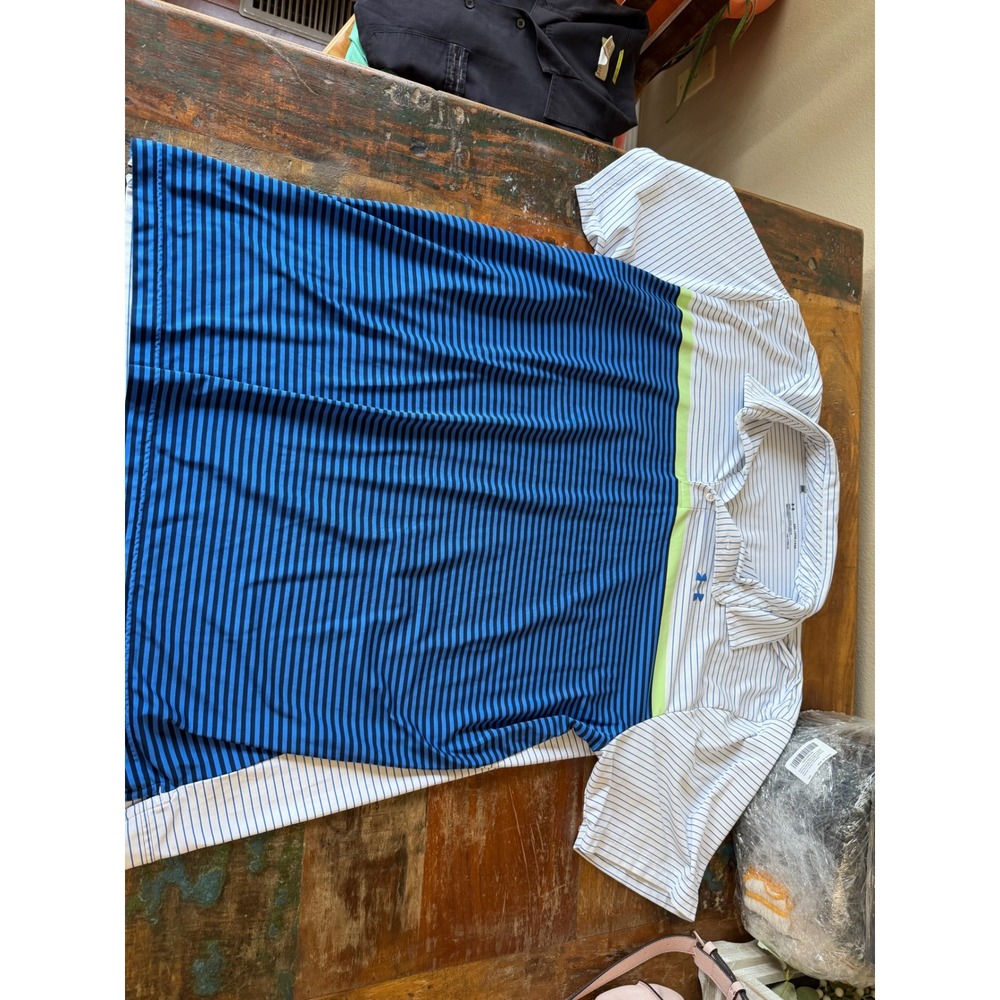 Men's UnderArmour 2XL blue green and white polo. Golf attire
